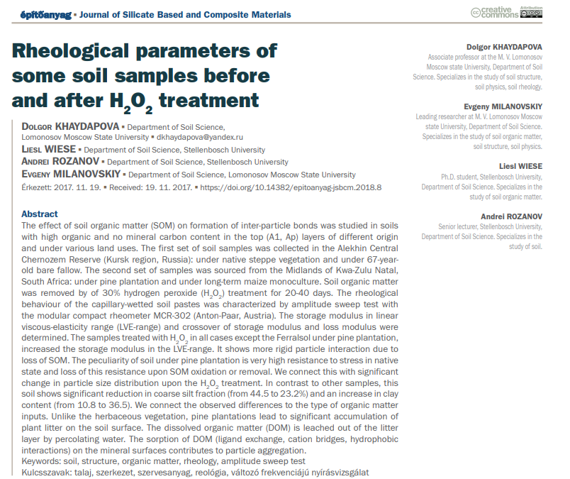 Rheological parameters of some soil samples before and after H2O2 treatment