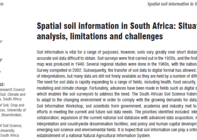 Spatial soil information in South Africa: Situational analysis, limitations and challenges